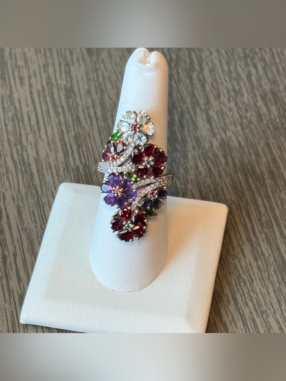 925 Multicolor Gemstone Floral Statement Ring